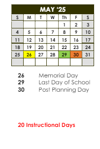 District School Academic Calendar for Cross Keys High School for May 2025