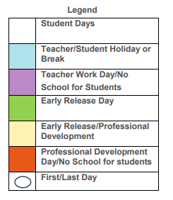 District School Academic Calendar Legend for Escambia River Outward Bound