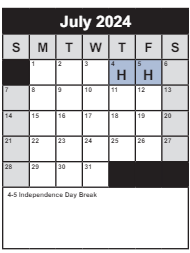 District School Academic Calendar for Garfield Elementary for July 2024