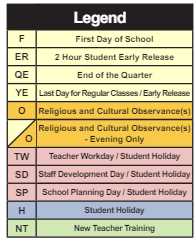 District School Academic Calendar Legend for Thomas Jefferson High School