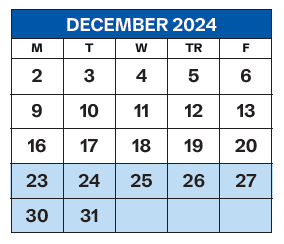 District School Academic Calendar for Lexington Day Treatment Center for December 2024