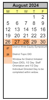 District School Academic Calendar for Big Picture School for August 2024