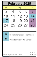 District School Academic Calendar for Childhaven for February 2025