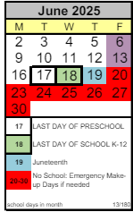 District School Academic Calendar for Big Picture School for June 2025