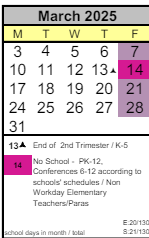 District School Academic Calendar for Big Picture School for March 2025