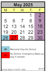 District School Academic Calendar for White Center Heights Elementary for May 2025