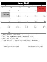 District School Academic Calendar for Oakdale School for June 2025