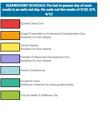 District School Academic Calendar Legend for Oakdale School