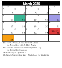 District School Academic Calendar for Oakdale School for March 2025