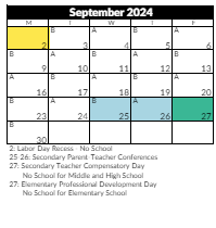 District School Academic Calendar for Oakdale School for September 2024