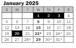 District School Academic Calendar for Benjamin Rush Elementary for January 2025