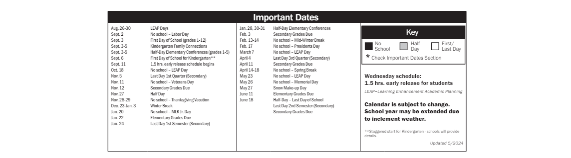 District School Academic Calendar Key for Emily Dickinson Elementary