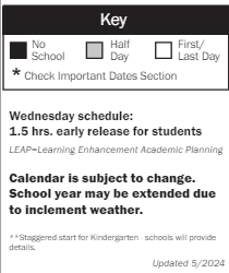 District School Academic Calendar Legend for John Muir Elementary