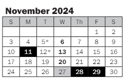 District School Academic Calendar for Helen Keller Elementary for November 2024