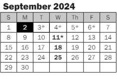 District School Academic Calendar for Benjamin Rush Elementary for September 2024