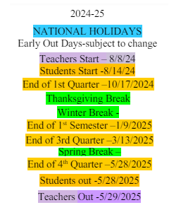 District School Academic Calendar Legend for Battle Mountain Junior High School