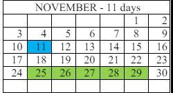 District School Academic Calendar for Battle Mountain Junior High School for November 2024