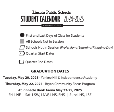 District School Academic Calendar Legend for Lincoln Southeast High School