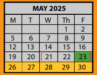 District School Academic Calendar for Robert R Church Elementary School for May 2025