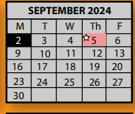 District School Academic Calendar for Star Academy for September 2024