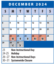 District School Academic Calendar for Winston Churchill High for December 2024