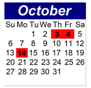 District School Academic Calendar for P.S. 207 Rockwood Park School for October 2024