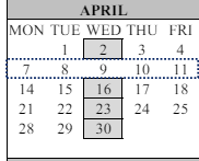 District School Academic Calendar for Bear Creek Elementary for April 2025