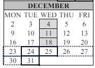 District School Academic Calendar for Bear Creek Elementary for December 2024