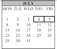 District School Academic Calendar for Sunrise Elementary for July 2024