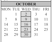 District School Academic Calendar for Bear Creek Elementary for October 2024