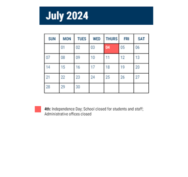 District School Academic Calendar for Webster Sch for July 2024