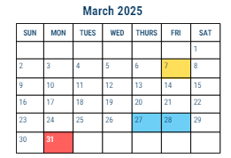 District School Academic Calendar for Dick William Sch for March 2025