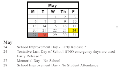 District School Academic Calendar for Eagle Pointe Elementary School for May 2025