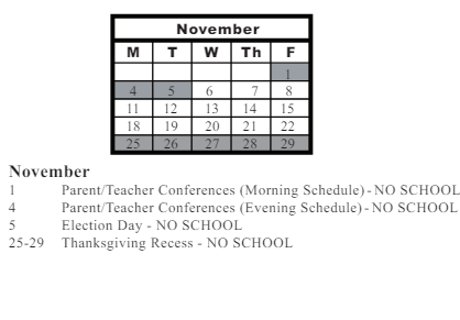 District School Academic Calendar for Eagle Pointe Elementary School for November 2024