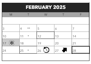 District School Academic Calendar for Lent Elementary School for February 2025