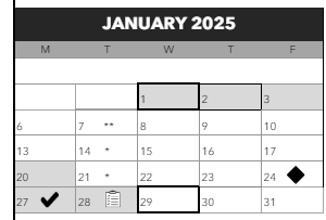 District School Academic Calendar for Ockley Green Middle School for January 2025