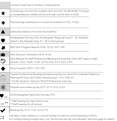 District School Academic Calendar Legend for Mt Tabor Middle School