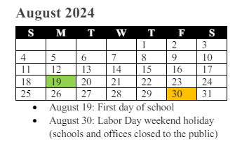 District School Academic Calendar for River Oaks Elementary for August 2024