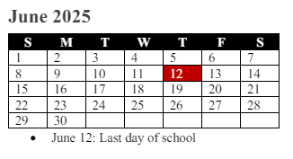 District School Academic Calendar for Lake Ridge Elementary for June 2025