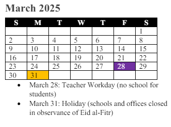 District School Academic Calendar for Bel Air Elementary for March 2025