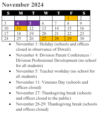 District School Academic Calendar for River Oaks Elementary for November 2024