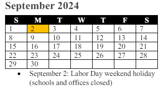 District School Academic Calendar for A. Henderson Elementary for September 2024