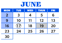 District School Academic Calendar for Hutton Elementary for June 2025