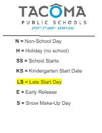 District School Academic Calendar Legend for Northeast Tacoma