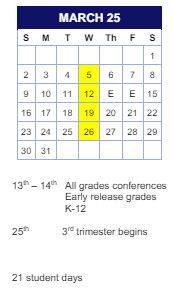 District School Academic Calendar for Downing for March 2025