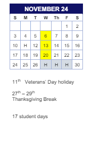 District School Academic Calendar for Hunt for November 2024