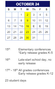 District School Academic Calendar for Transition High School for October 2024