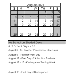 District School Academic Calendar for Ted Hunsberger Elementary School for August 2024