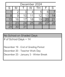 District School Academic Calendar for Ted Hunsberger Elementary School for December 2024