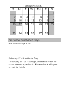 District School Academic Calendar for Huffaker Elementary School for February 2025